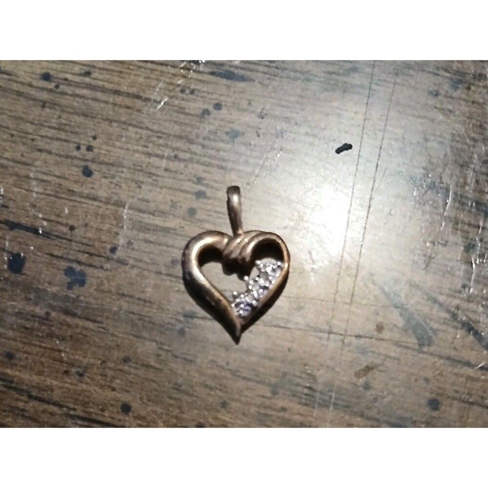 Open Heart Pendant Gold Plated 925 Sterling Silver Diamond Chip